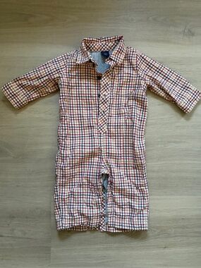 babyGap Red Plaid Collared Romper 6-12M